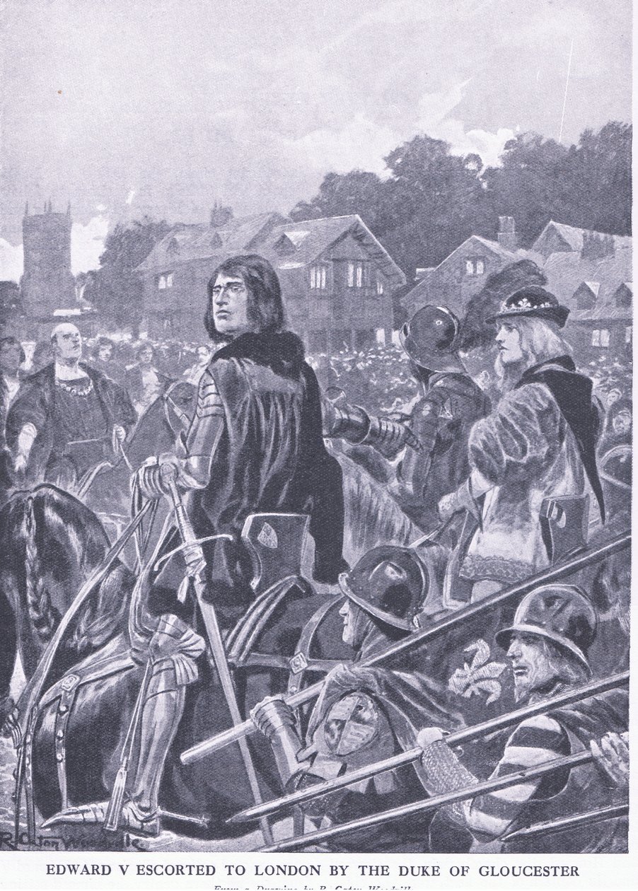 Edward V eskortowany do Londynu przez księcia Gloucester, z Cassells History of the British People opublikowanej przez Waverley Book Company Limited, c.1940 autorstwa Richard Caton Woodville junior
