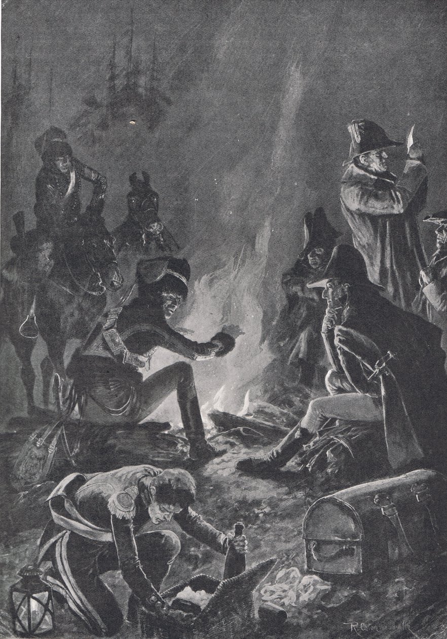 Biwak przed bitwą pod Bussaco, ilustracja z „British Battles on Land and Sea”, wydanej przez Cassell, Londyn, ok. 1910 autorstwa Richard Caton Woodville junior