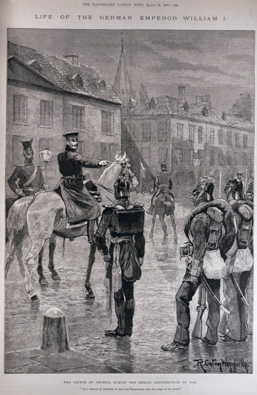 Książę pruski podczas powstania berlińskiego w 1848 r., z „Ilustrowanych wiadomości londyńskich”, 19 marca 1887 r. autorstwa Richard Caton Woodville junior