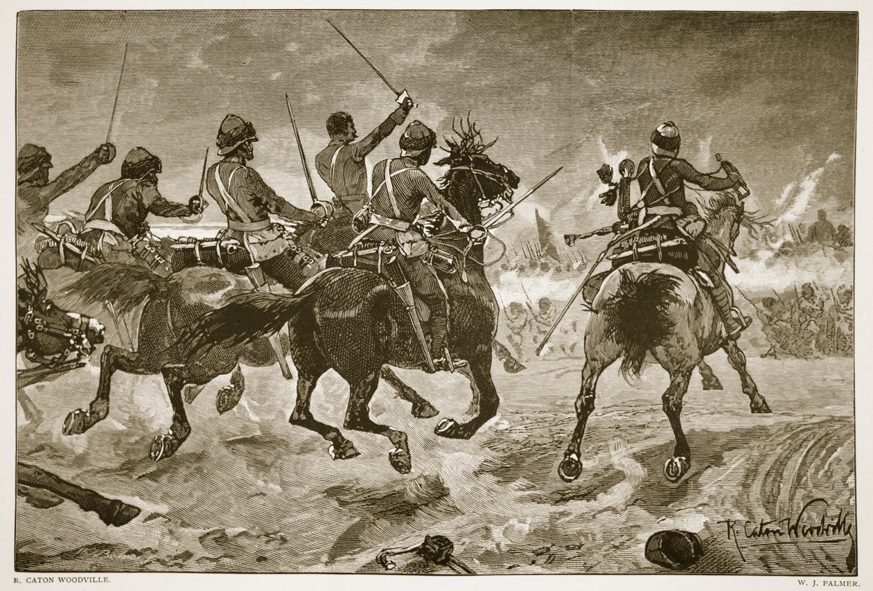 Mahsameh, scena z wojny egipskiej w 1882 r., ryty W.J. Palmer autorstwa Richard Caton Woodville