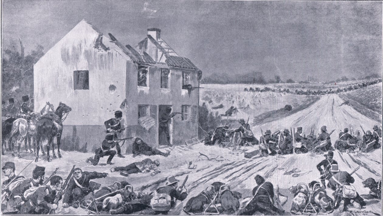 Scena z bitwy pod Haelen, w której wojska belgijskie pokonały najeźdźców, z Wielkiej Wojny The Amalgamated Press Limited, 1914 autorstwa Richard Caton Woodville