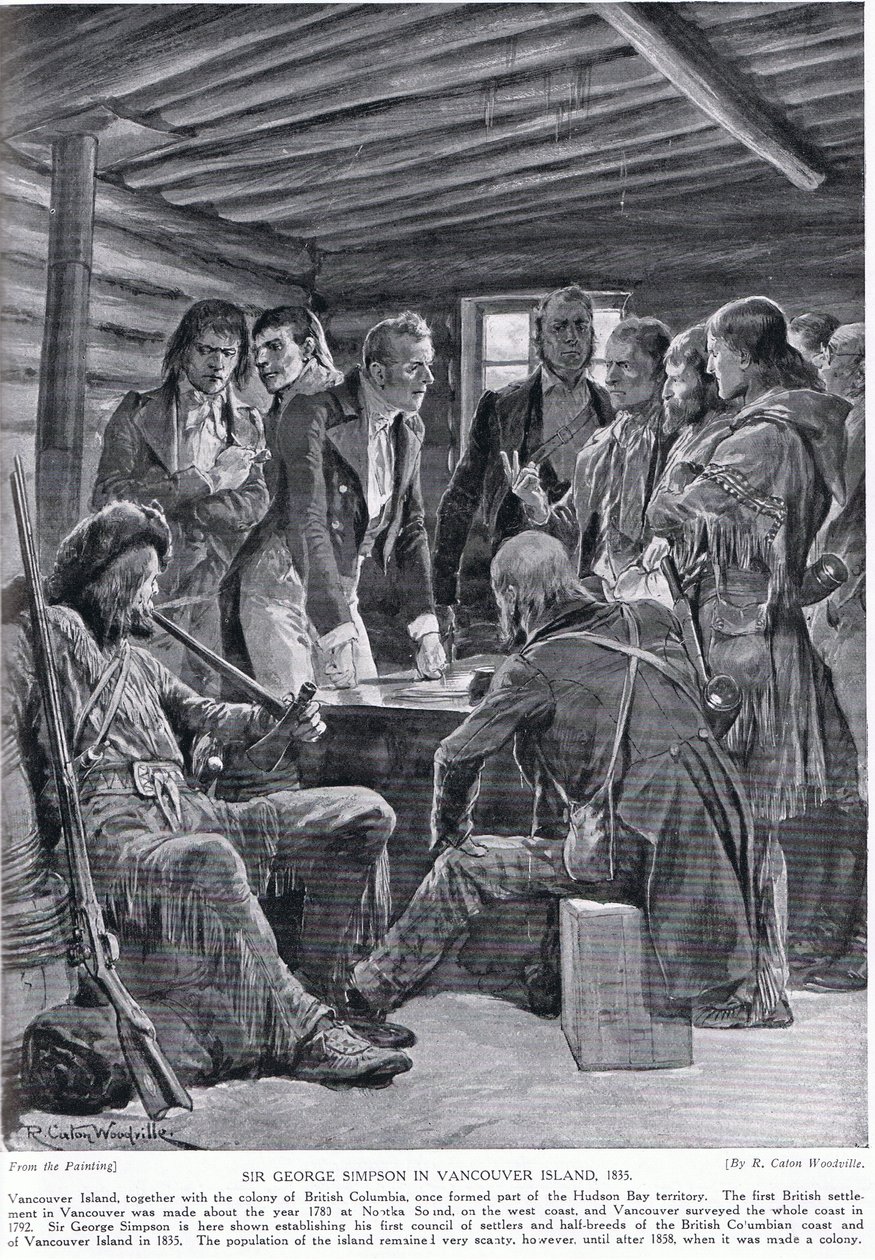 Sir George Simpson na wyspie Vancouver, 1855, ilustracja z „Hutchinson
