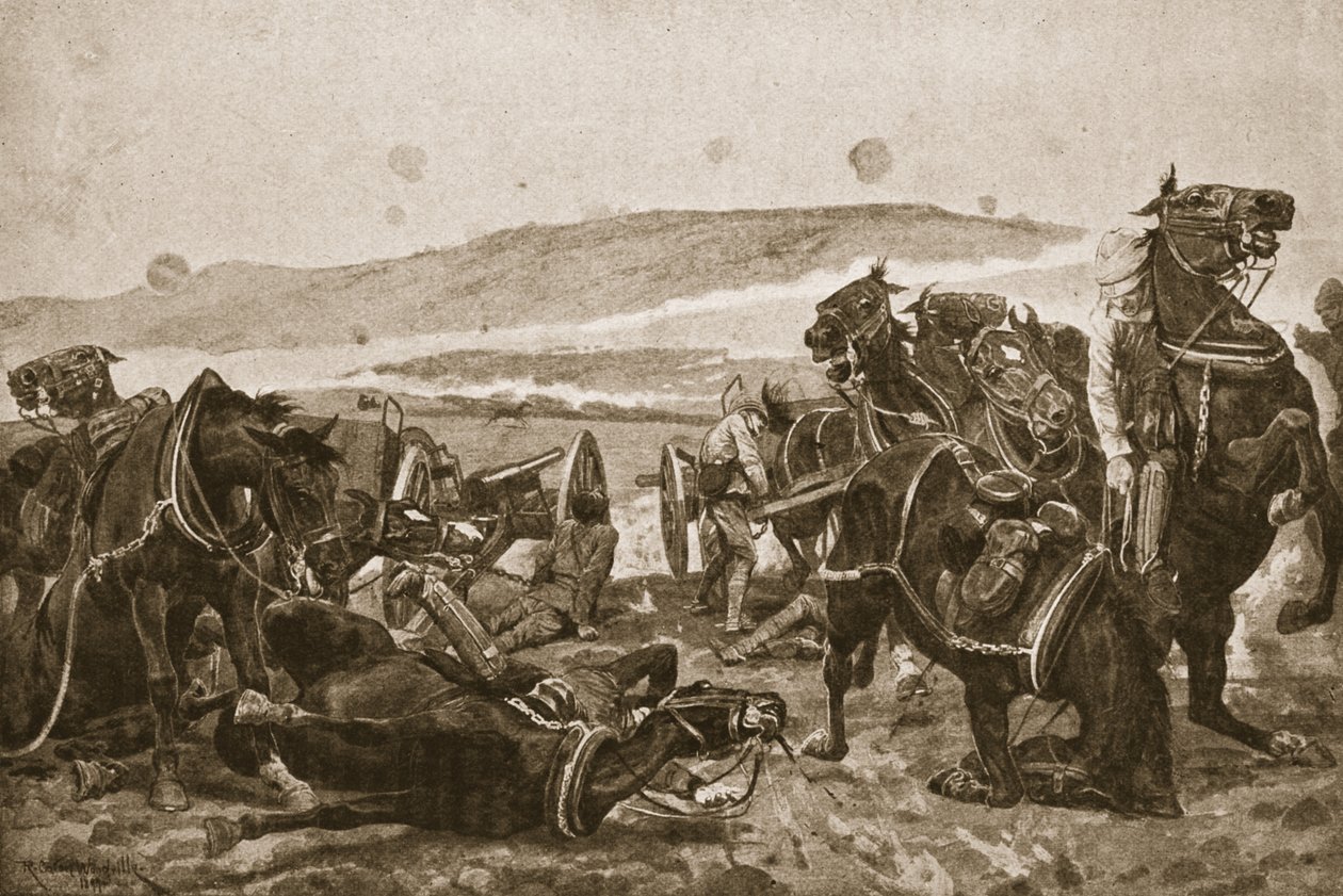 Bitwa pod Colenso: utrata naszych dział, ilustracja z „Bitwy XIX wieku, tom. VI: Wojna burska z lat 1899-1900