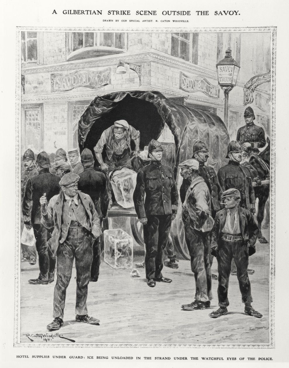 Gilbertowska scena strajku poza Savoy, 1910 autorstwa Richard Caton after Woodville