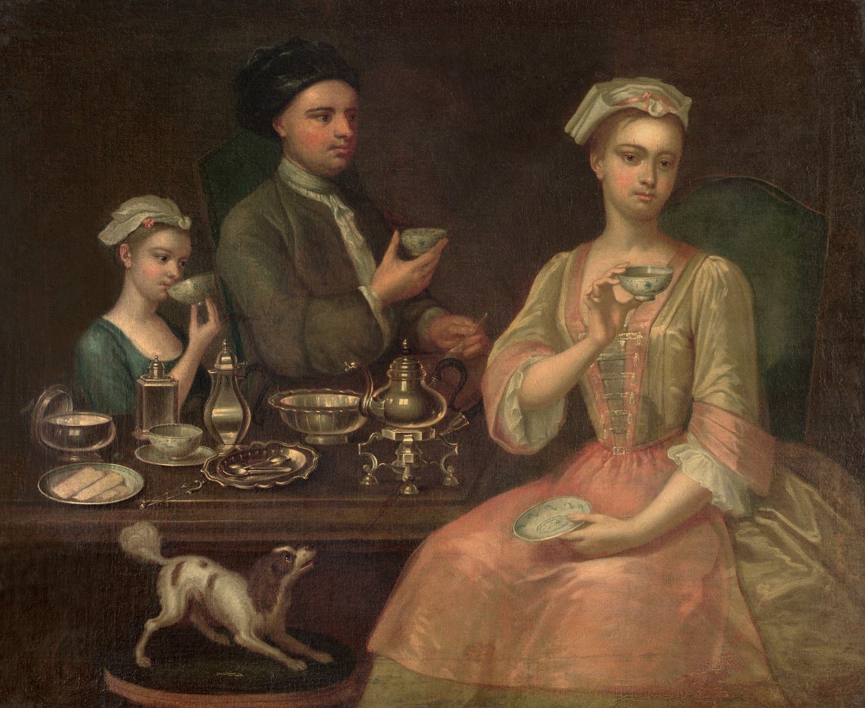 Trzyosobowa rodzina przy herbacie, ok. 1727 autorstwa Richard Collins