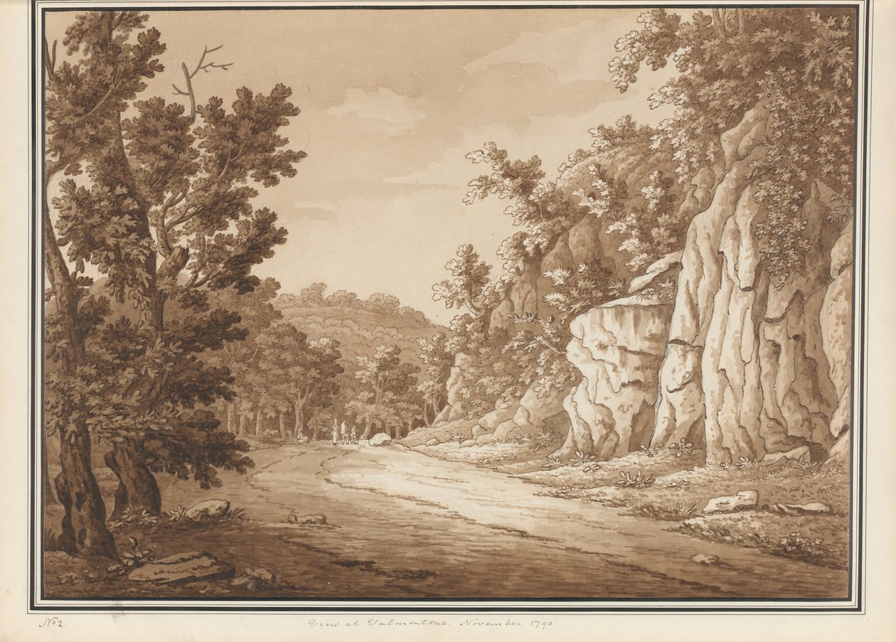 Widok w Valmontone, z tomu 66 widoków zaczerpniętych z natury w okolicach Rzymu i Abruzji, listopad 1790 (pranie piórem i tuszem na papierze) autorstwa Richard Colt Hoare