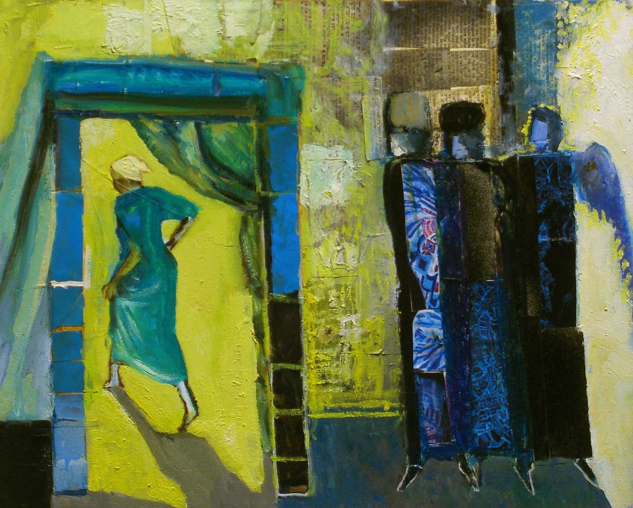 Sarah i trzy anioły, 1998 (olej i kolaż na płótnie) autorstwa Richard Contemporary Artist Mcbee