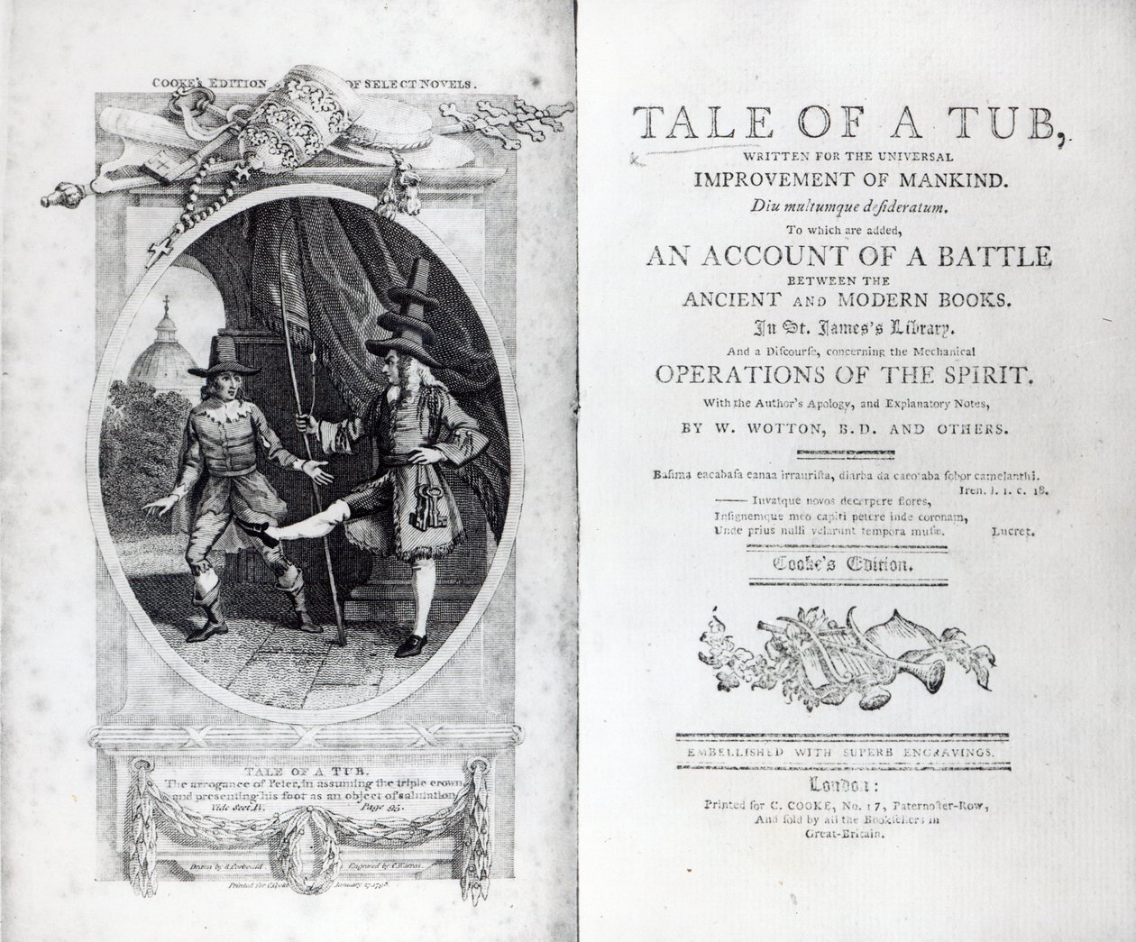 Strona tytułowa i tytuł do „Opowieść o wannie” Jonathana Swifta, grawerowane przez Charlesa Warrena, 1798 autorstwa Richard Corbould