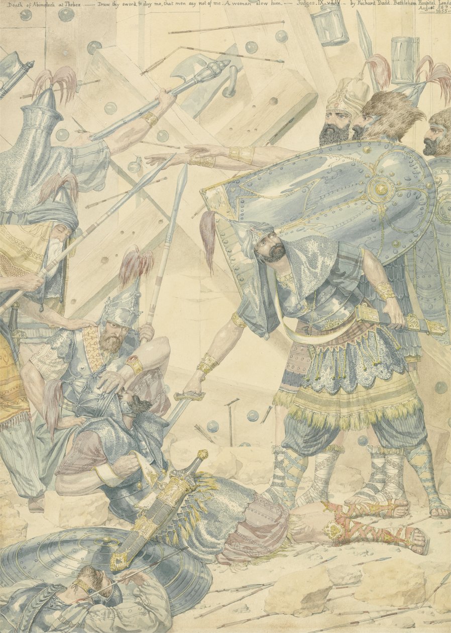 Śmierć Abimelecha w Tebezie, 1855 (wc nad grafitem na papierze) autorstwa Richard Dadd