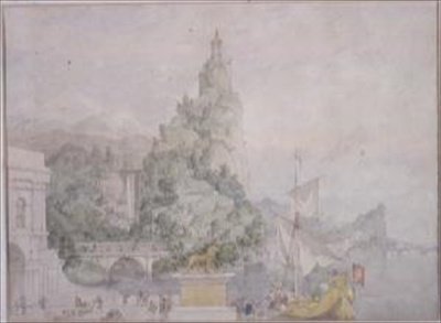 Kompozycja krajobrazu: studium do sceny zrzutu dla teatru w Broadmoor Asylum autorstwa Richard Dadd