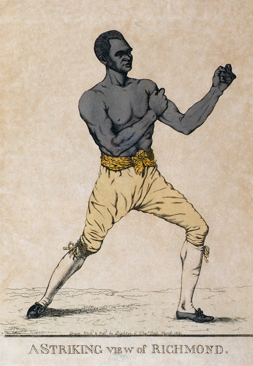 Uderzający widok Richmond, portret boksera, 1810 autorstwa Richard Dighton