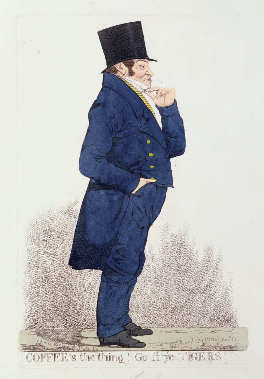 „Najważniejsza jest kawa! Go it ye Tigers!”, listopad 1823 (kolorowa akwaforta) autorstwa Richard Dighton