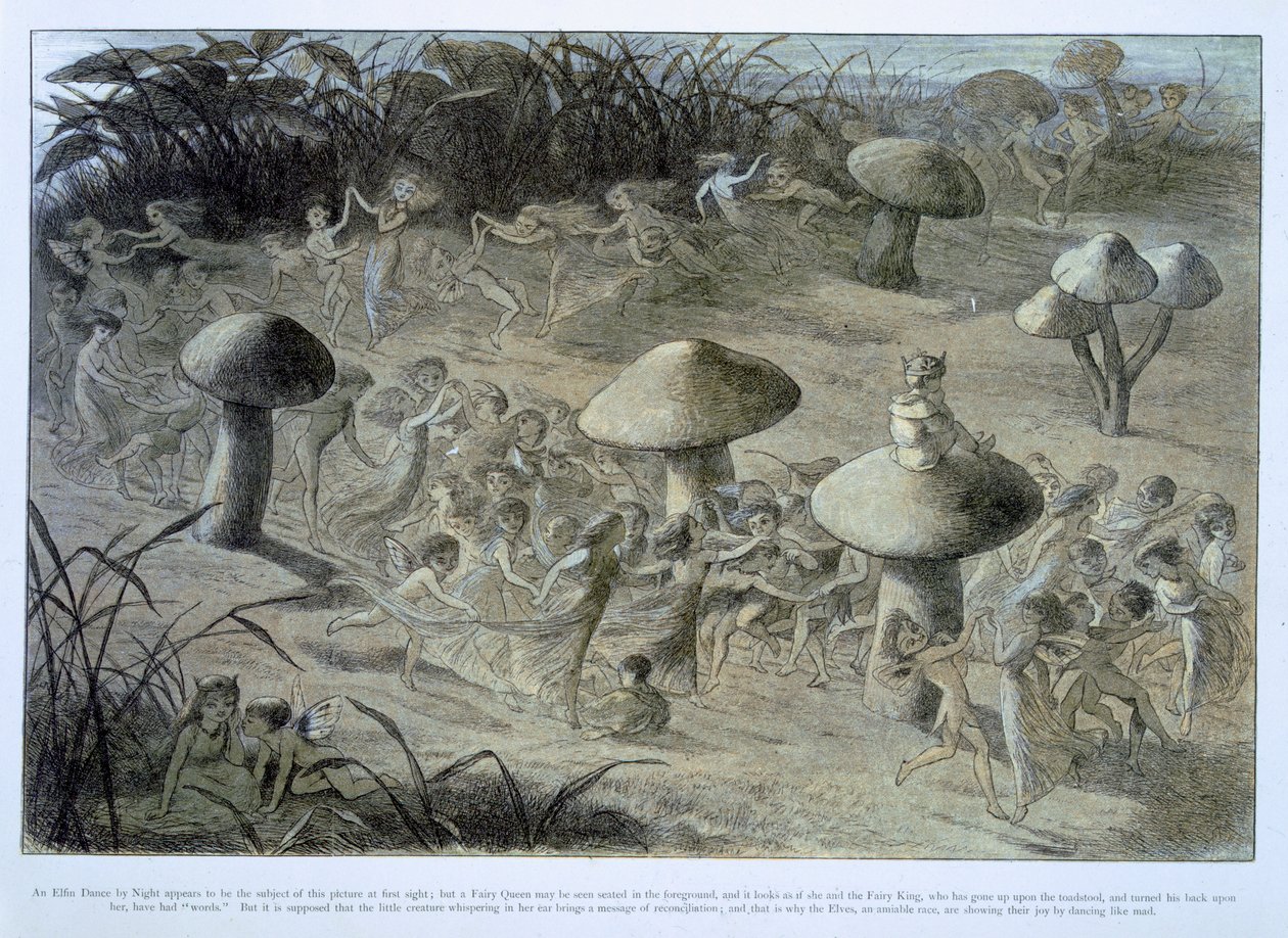 Taniec elfów nocą, ilustracja z „W krainie bajek: seria obrazków ze świata elfów” Williama Allinghama i Andrew Langa autorstwa Richard Doyle