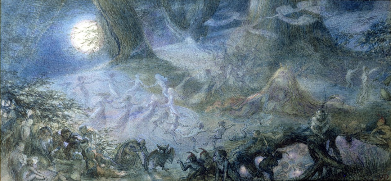 Tańczące wróżki (pióro i atrament i toaleta na papierze) autorstwa Richard Doyle