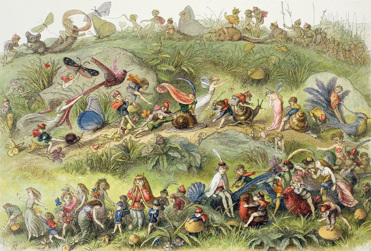 Triumfalny Marsz Króla Elfów, ilustracja z „W krainie baśni: seria obrazów ze świata elfów” autorstwa Williama Allinghama i Andrew Langa autorstwa Richard Doyle