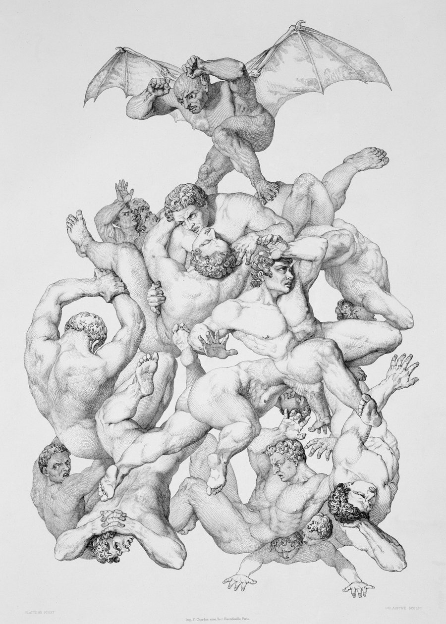 Belzebub wypędza upadłych aniołów, ilustracja do wydania „Raju utraconego” Johna Miltona (1608-1674) opublikowanego w Paryżu 1868 autorstwa Richard Edmond Flatters