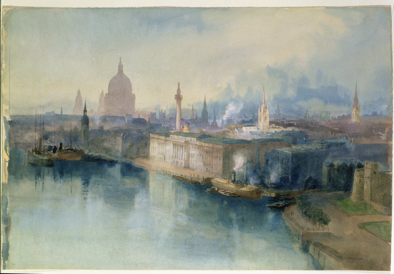 Londyn z Tower Bridge, 1914 (wc na papierze) autorstwa Richard Henry Wright