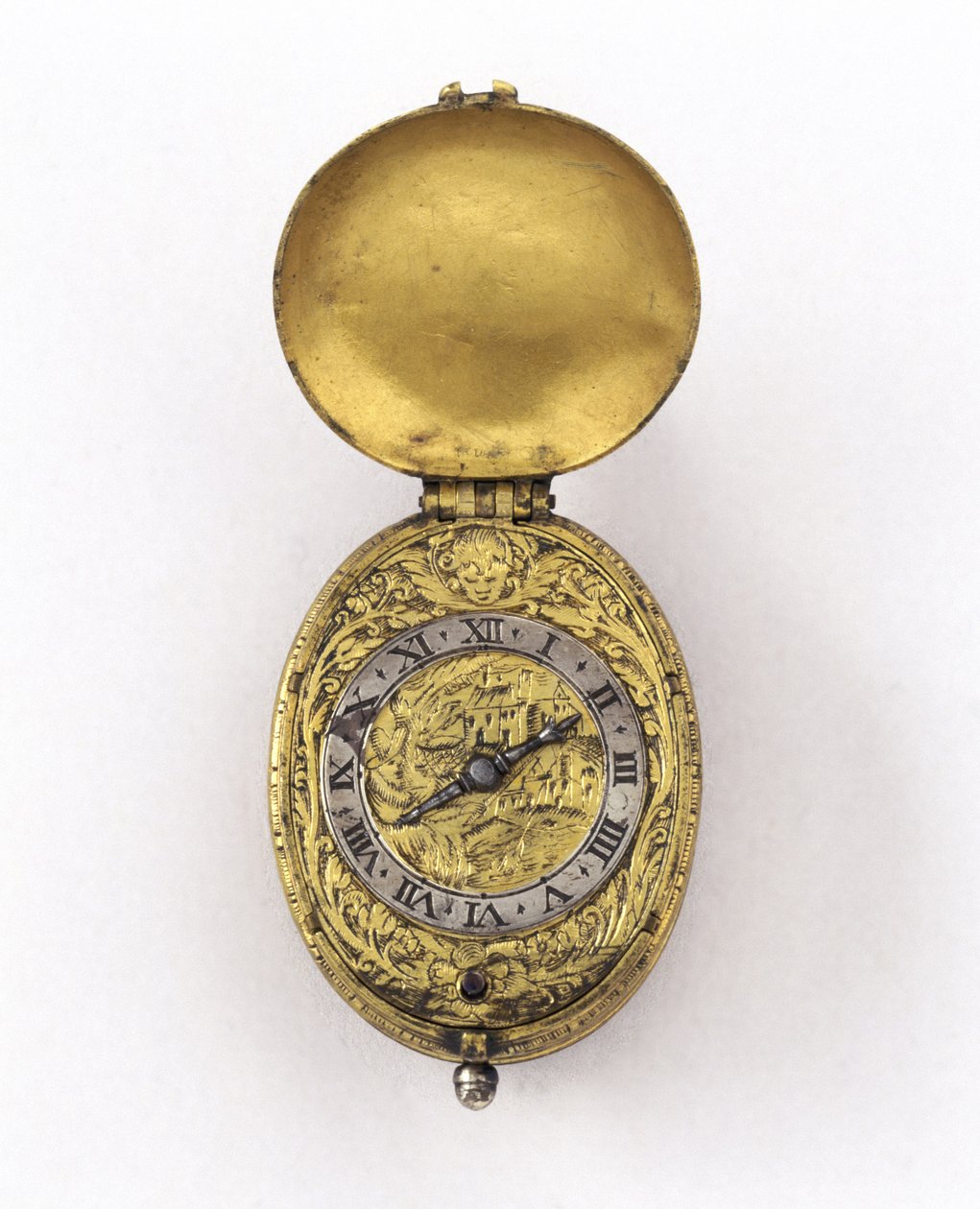 Zegarek wychwytowy z owalną krawędzią, ok. 1630 (metal srebrny i złocony) autorstwa Richard Jackson