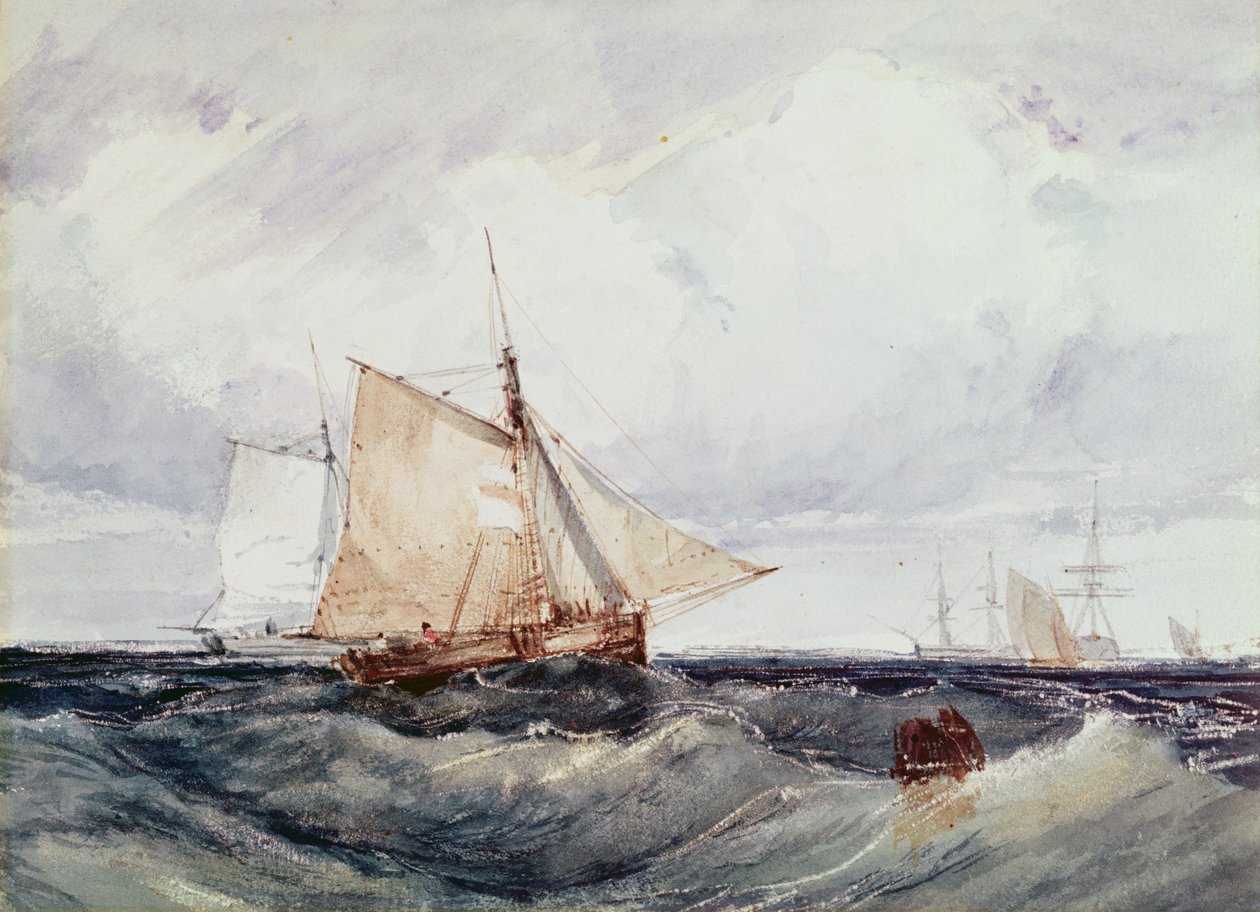 Kuter i inne statki na silnym wietrze autorstwa Richard Parkes Bonington