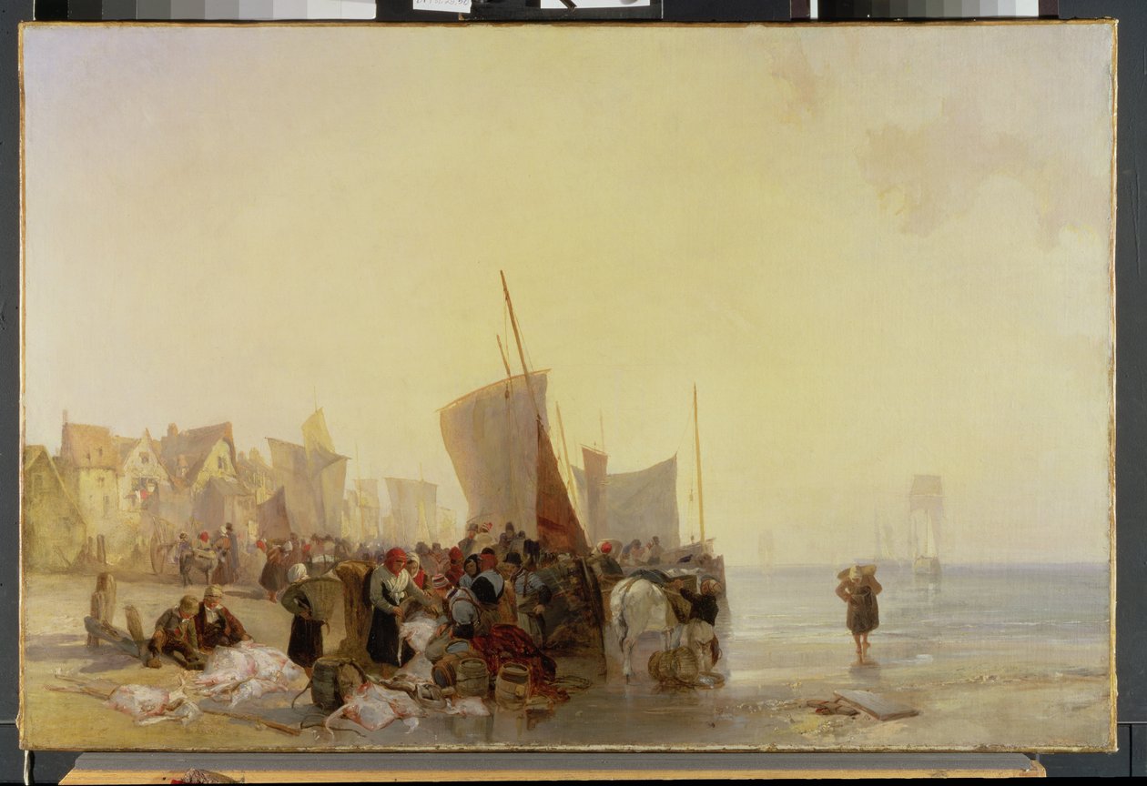 Targ rybny w pobliżu Boulogne, ok. 1824 r. autorstwa Richard Parkes Bonington