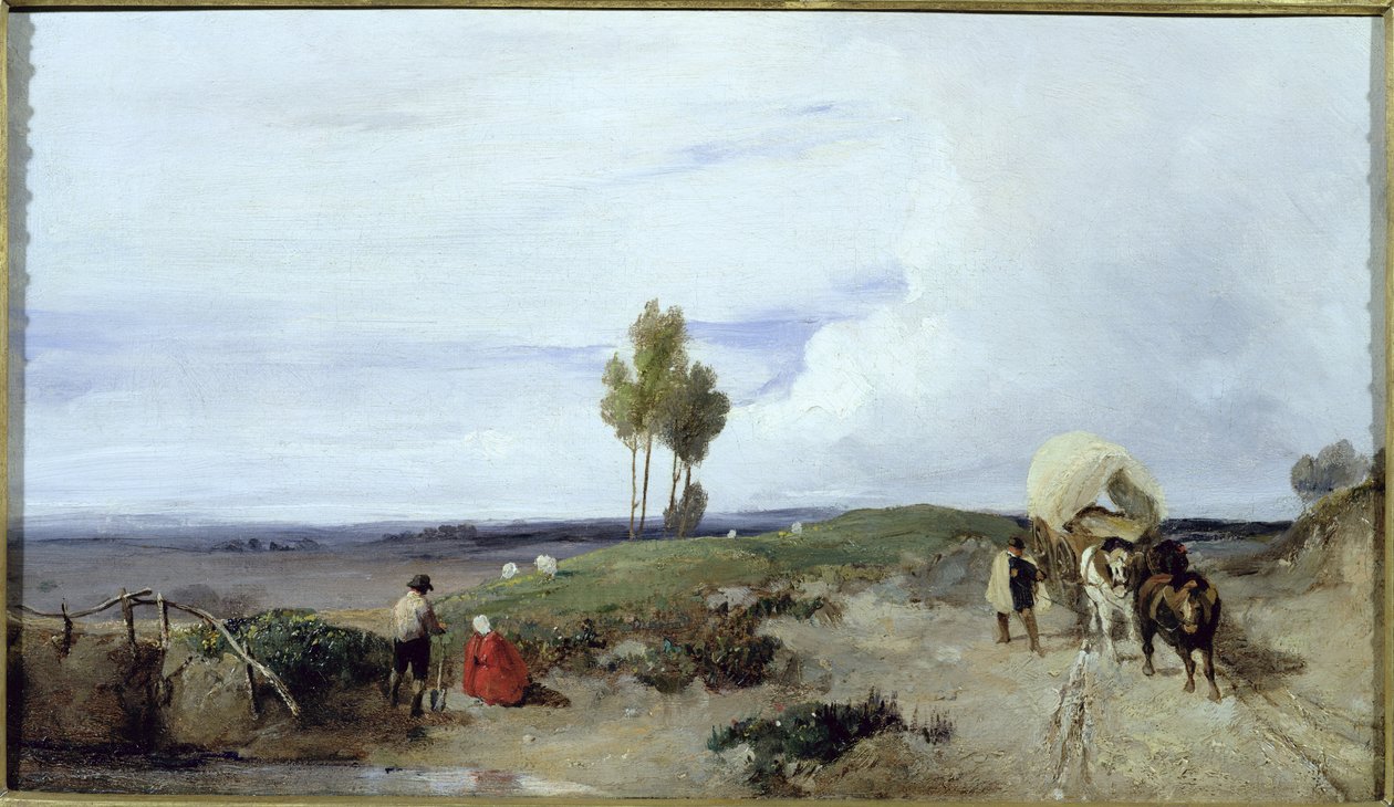 Ford na drodze z Boulogne do Paryża, patrząc w kierunku St. Omer, ok. 1824 autorstwa Richard Parkes Bonington