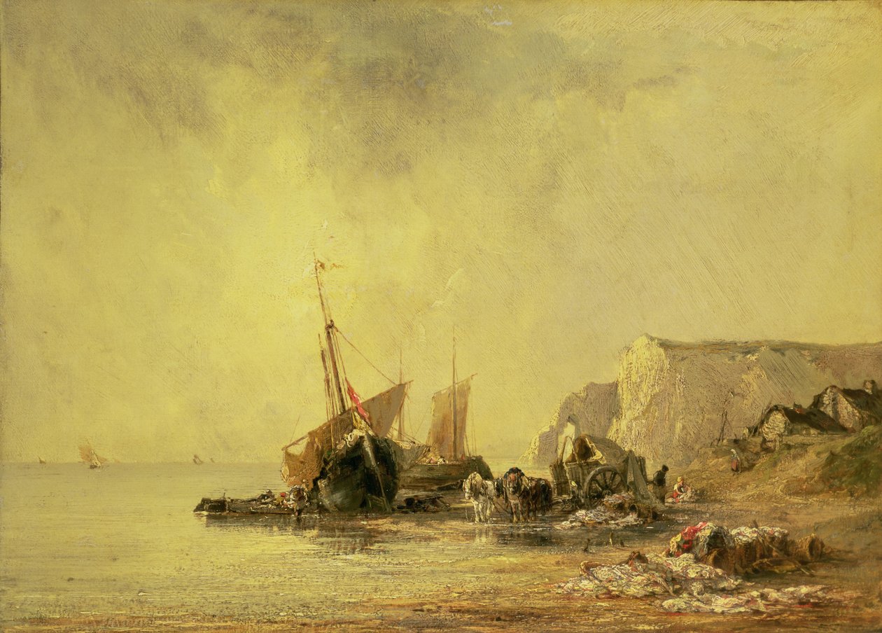 Łodzie na wybrzeżu Normandii, ok. 1823 r. autorstwa Richard Parkes Bonington