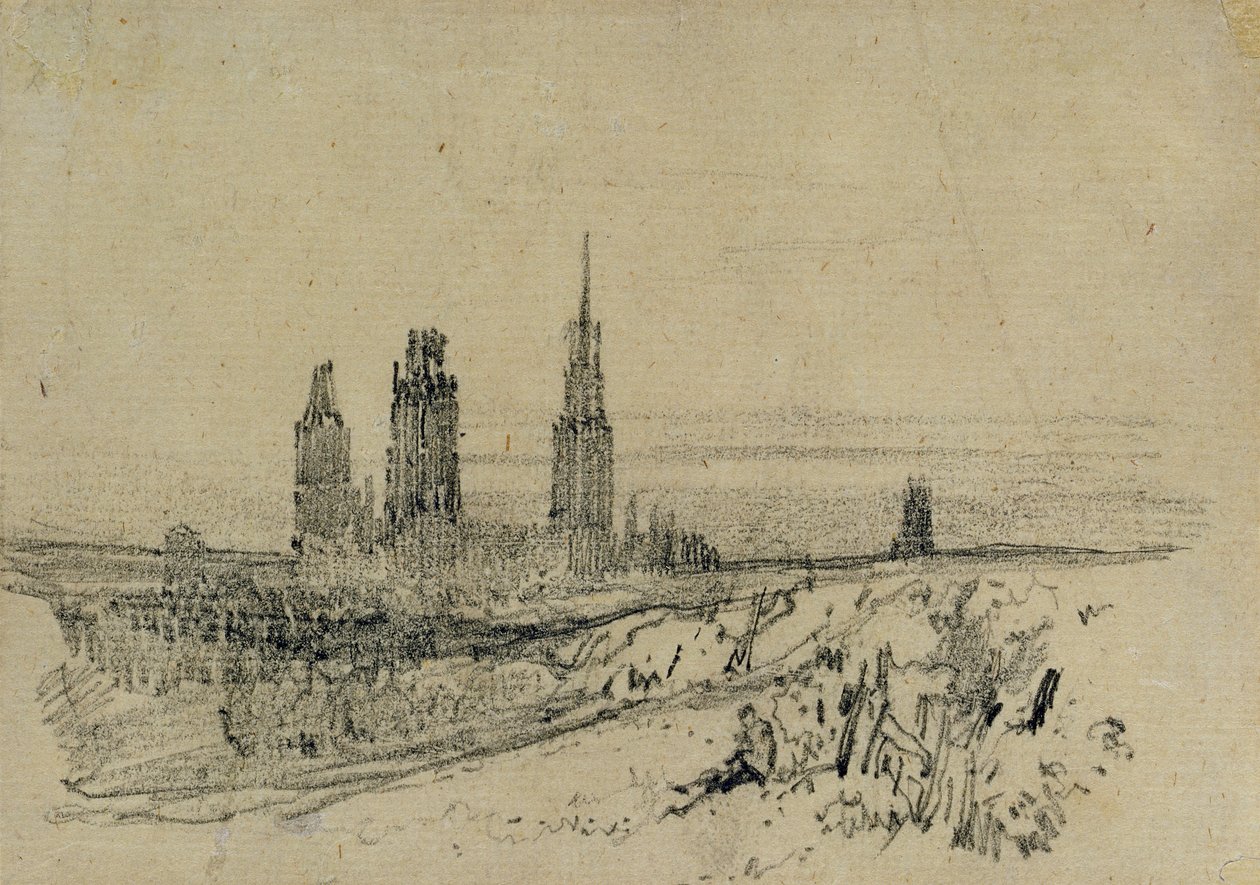 Katedra w Rouen (ołówek i czarna kreda) autorstwa Richard Parkes Bonington
