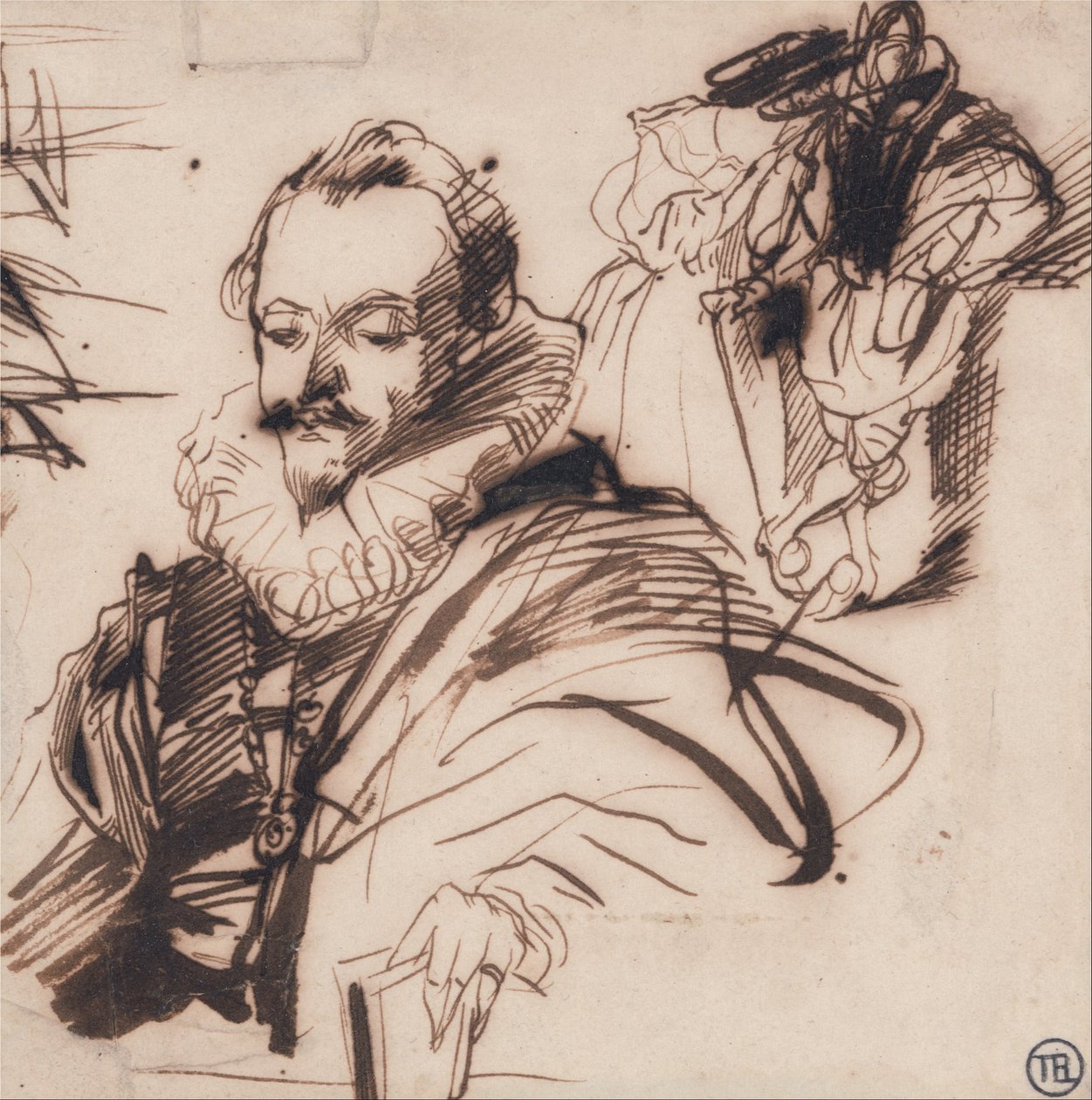 Studium dżentelmena w stroju z XVII wieku, według Van Dyck autorstwa Richard Parkes Bonington