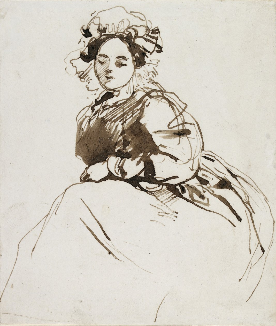 Studium siedzącej kobiety (pióro, brązowy tusz i brązowy wash na białym papierze) autorstwa Richard Parkes Bonington