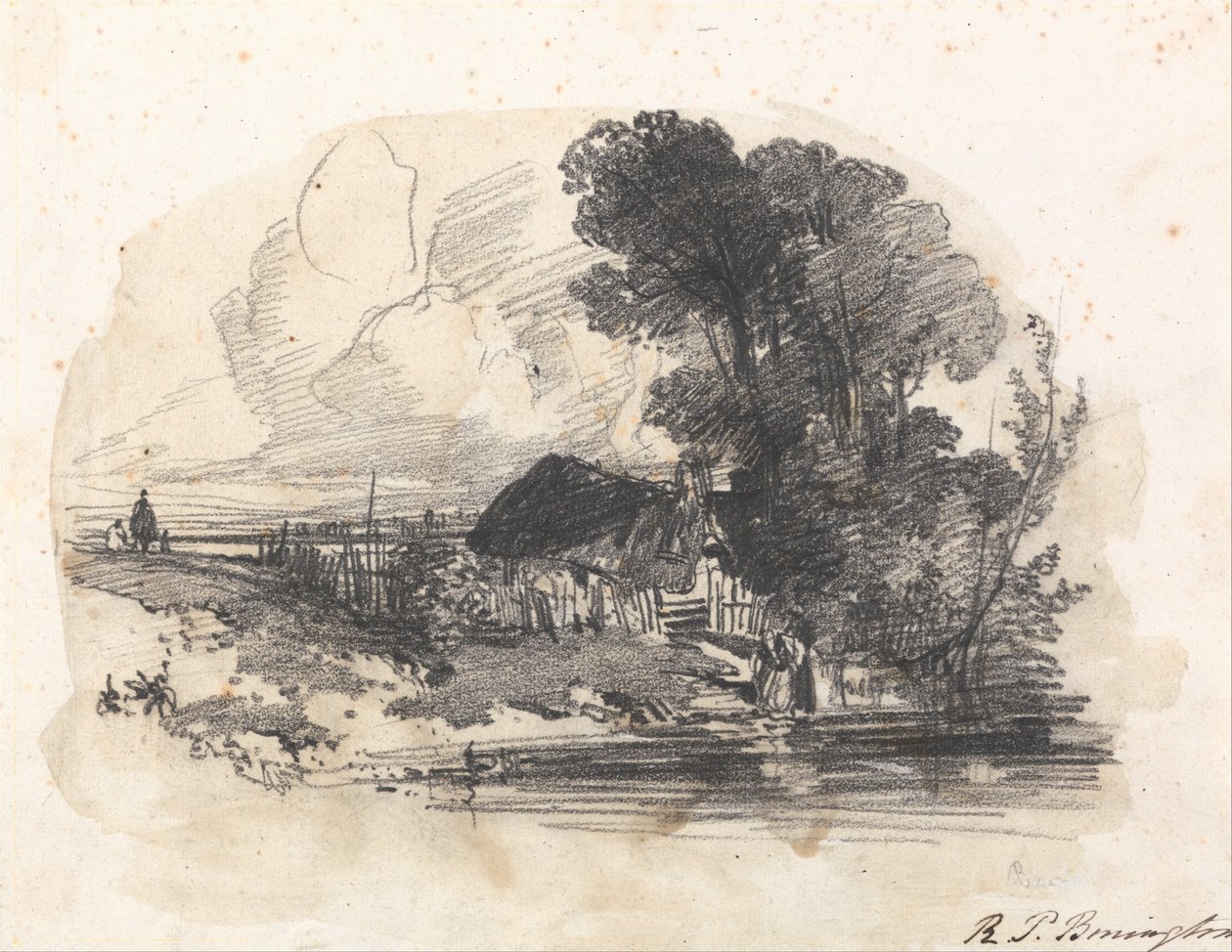 Drzewa i domek nad rzeką autorstwa Richard Parkes Bonington