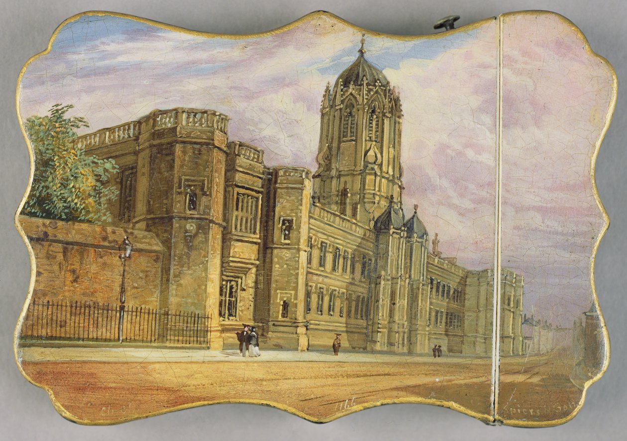 Wiktoriański kartonik ze sceną Christ Church, Oxfordu i Tom Tower (papier mache) autorstwa Richard Phene and Benjamin W. Spiers