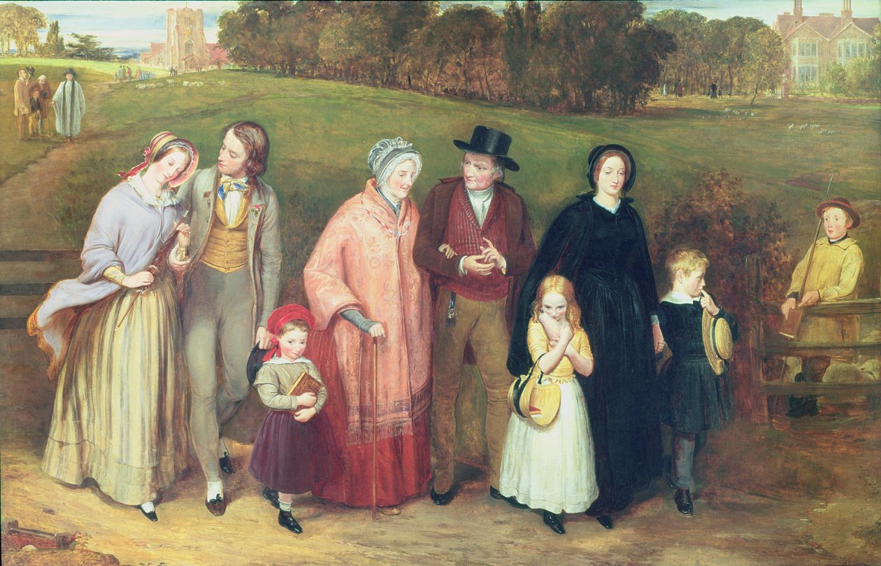 Niedzielny poranek - Spacer z kościoła, 1846 r. autorstwa Richard Redgrave