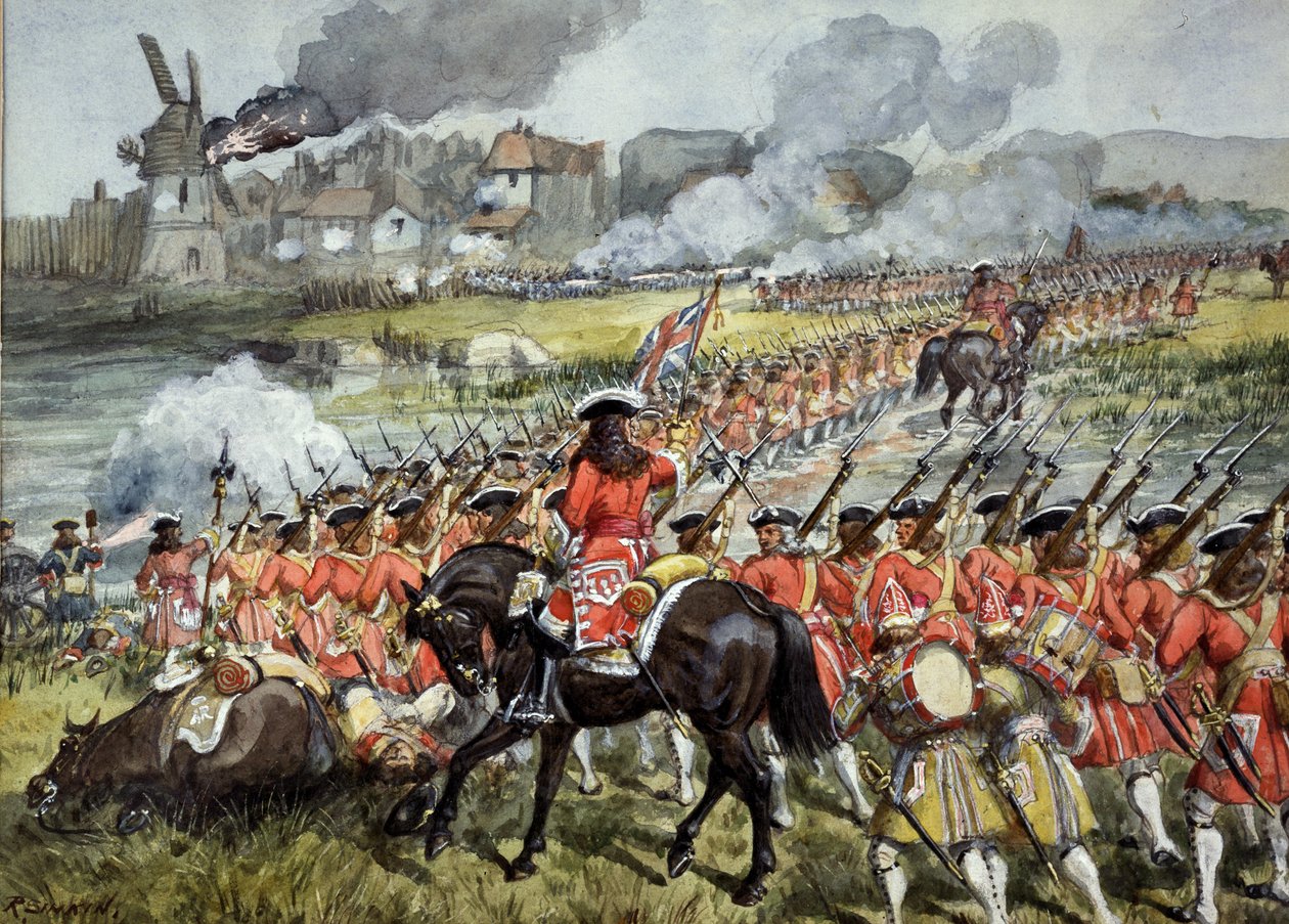 16 Pułk Pieszych w Blenheim, 13 sierpnia 1704, ok. 1900 autorstwa Richard Simkin
