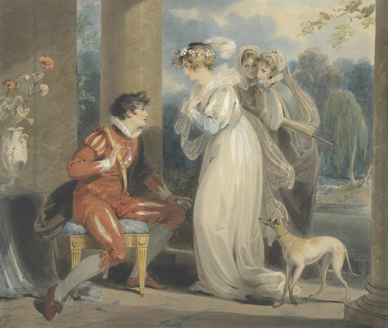 Rosebud, czyli Sąd Paryski, 1791 (wc i kolor nadwozia na graficie na papierze) autorstwa Richard Westall