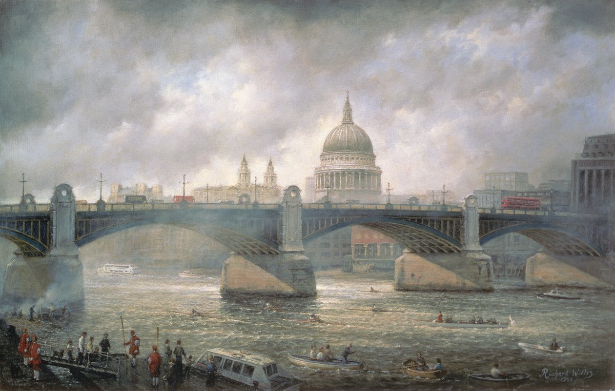 Katedra św. Pawła z Southwark Bank, Doggett Coat i Badge Race w toku autorstwa Richard Willis