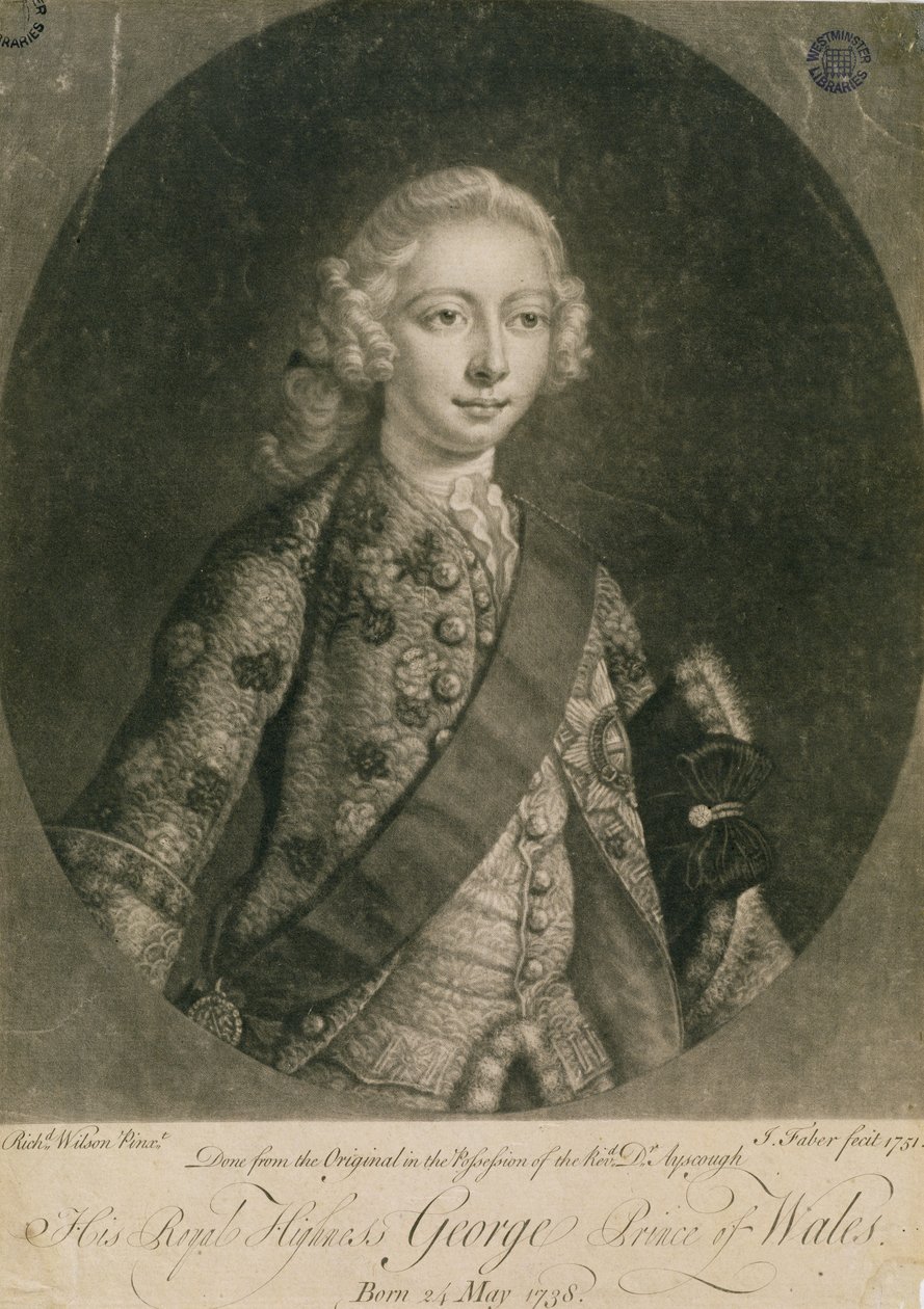 Jerzy, książę Walii (1738-1820), później Jerzy III, sztychowany przez Johna Fabera (1684-1756), 1751 autorstwa Richard Wilson