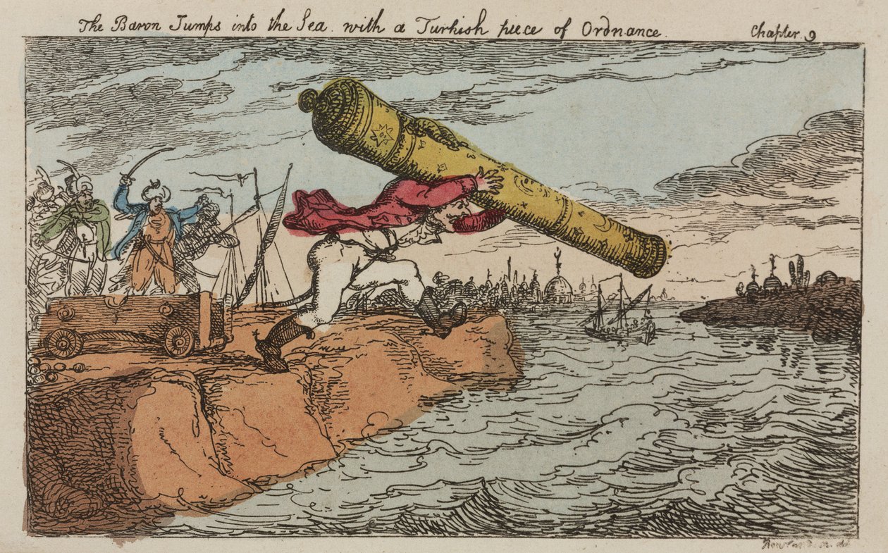 Baron Munchausen kradnie tureckie działo autorstwa John Pardon