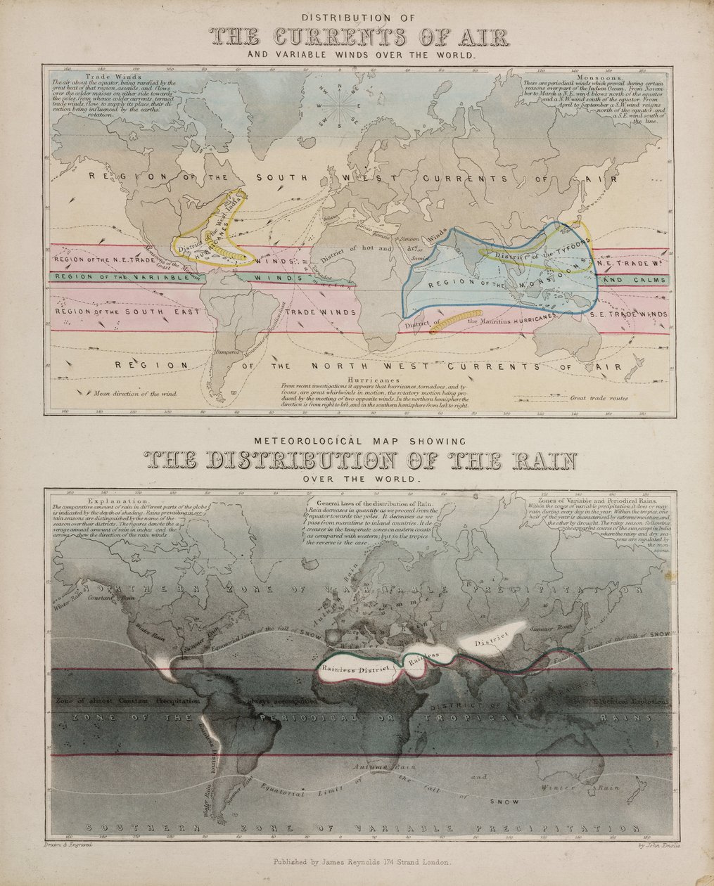 Dwie mapy meteorologiczne, ok. 1850 autorstwa John Pardon