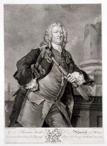 Portret admirała Thomasa Smitha (zm.1762) wiceadmirała Białych, rytowany przez Johna Fabera (1684-1756) 1746 (grafika) autorstwa Richard (after) Wilson