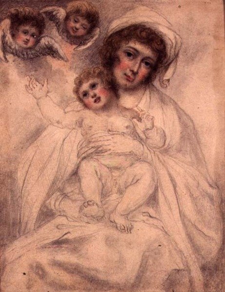 Matka i dziecko z cherubinami, ok. 1790 (akwarela i ołówek na papierze) autorstwa Richard (attr. to) Cosway