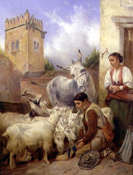 Karmienie kóz w Alhambra autorstwa Richard Ansdell