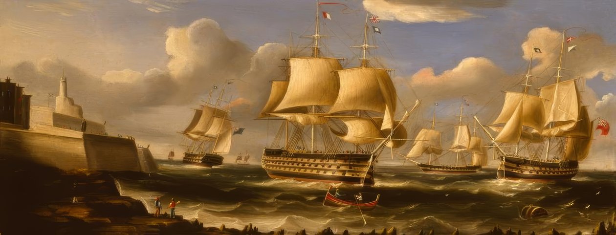 H.M.S.Queen w Valetcie / obraz R.B.Spencer, 1848 autorstwa Richard B. Spencer