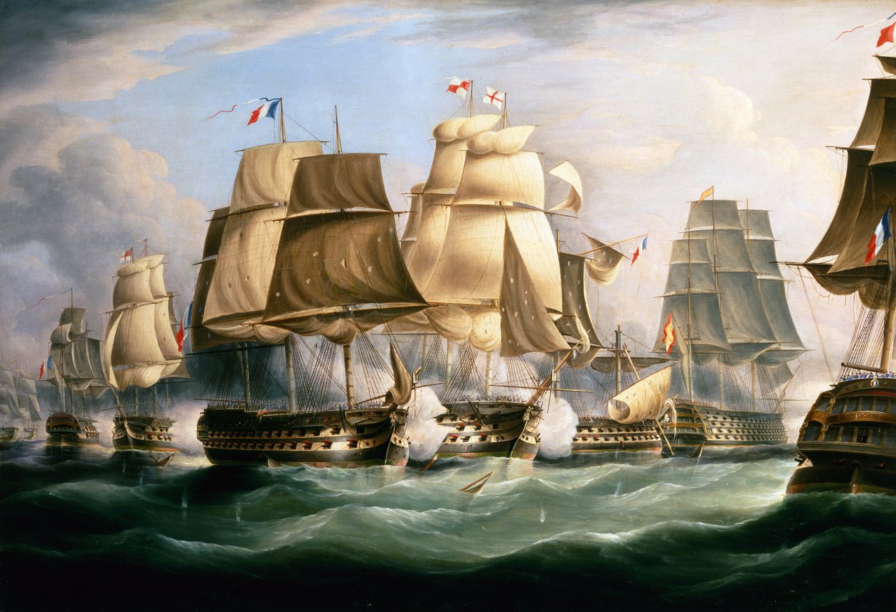 Bitwa pod Trafalgarem, 21 października 1805, środek dnia (olej na płótnie) autorstwa Richard B. Spencer