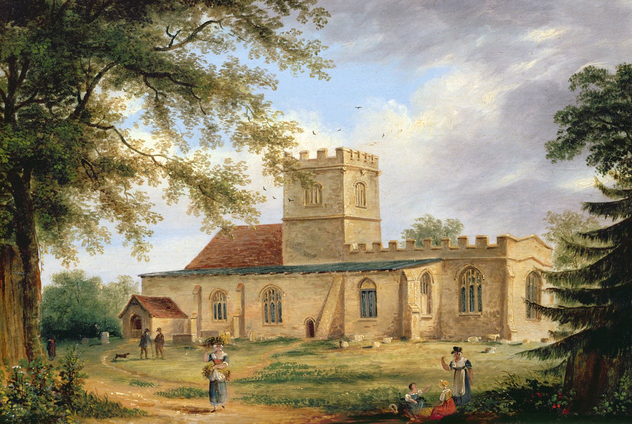 Kościół w Whittlesford (olej) autorstwa Richard Bankes Harraden