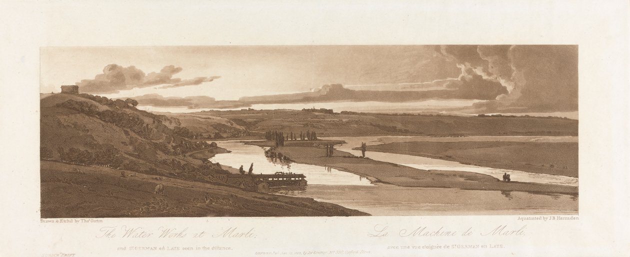 Water Works w Marli i St. Germain en Laye widziane w oddali 1803; Tablica 15 z Views in Paris, Emanuel Tom odrysu płyty B1981.25.2624 autorstwa Richard Banks Harraden