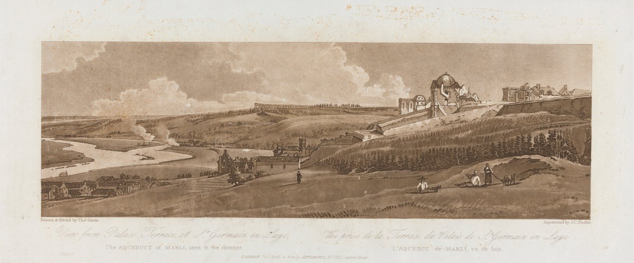 Widok z Tarasu Pałacowego w St. Germain en Laye; Akwedukt Marli widziany w oddali 1803; Tablica 16 z Widoków w Paryżu, śledzenie objętości płyty Emanuela, B1981.25.2625 autorstwa Richard Banks Harraden