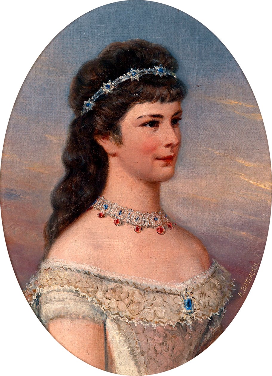 „Portret Elżbiety z Wittelsbach (1837-1898) (sissi lub sisi), cesarzowej Austrii (1854-1898) i królowej Węgier (1867-1898)” Obraz Richarda Bitterlicha (1862-1940) Ze zbiorów prywatnych autorstwa Richard Bitterlich
