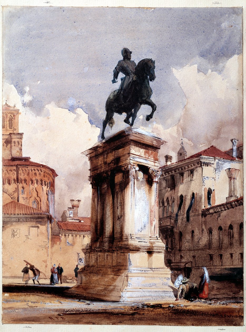 Pomnik konny Colleoni de Verrocchio w Wenecji, plac kościoła San Giovanni i Paolo. Akwarela Richarda Parkesa Boningtona (1801-1828) XIX-wieczny Paryż, Luwr autorstwa Richard Bonington