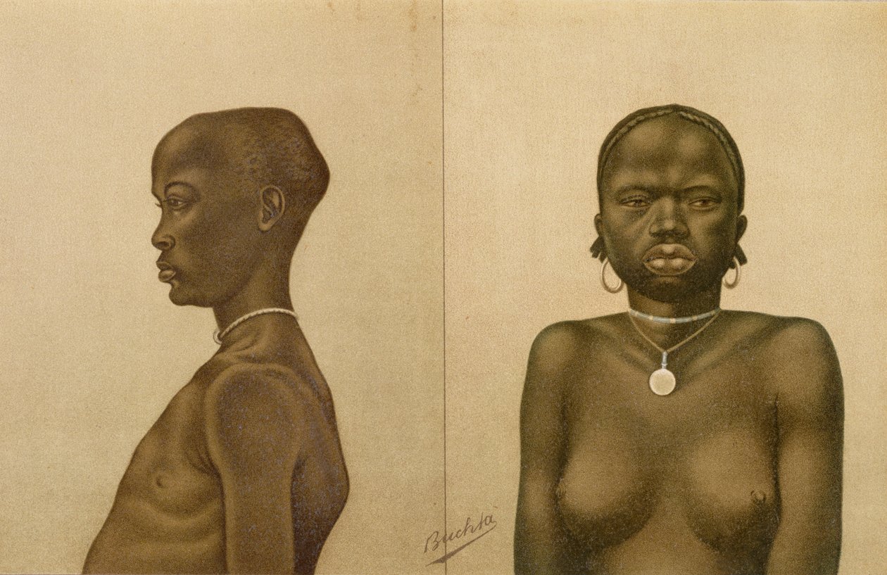 Chłopiec Waganda i dziewczynka Dinka, z „Historii ludzkości”, t. III, prof. Friedricha Ratzela, 1898 autorstwa Richard Buchta