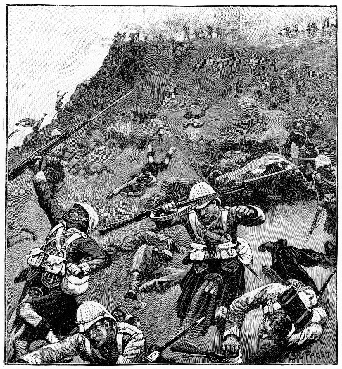 92. Gordon Highlanders w odwrocie, bitwa pod Majuba Hill, I wojna burska, 26-27 lutego 1881 autorstwa Richard Caton II Woodville